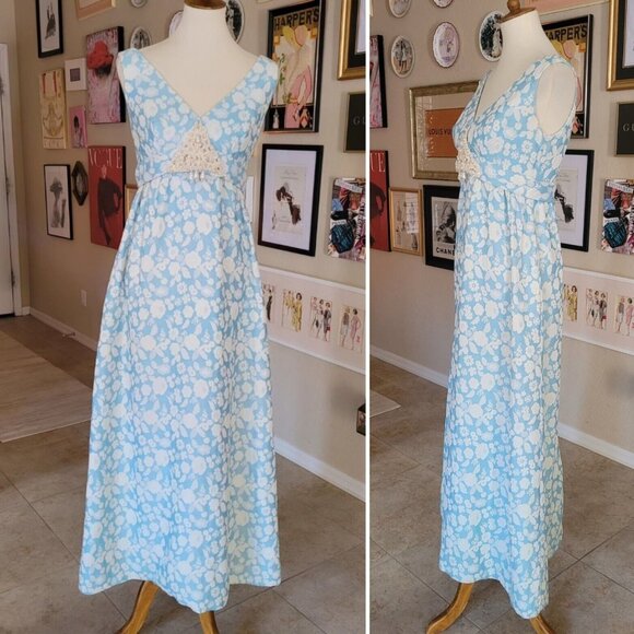 1960's Kent Originals forNeiman Marcus Blue Brocade Hostess Dress